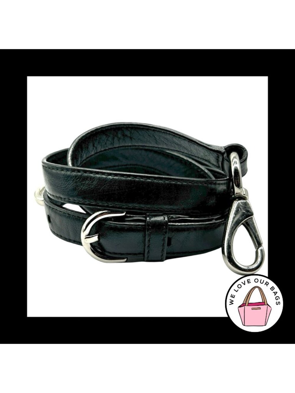 COACH BAG STRAP Replacement Purse Crossbody Shoulder Smooth Black Leather Nickel